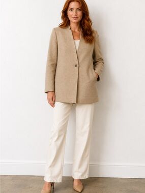 Sandro Cream Beige Cotton and Linen Lined Jacket